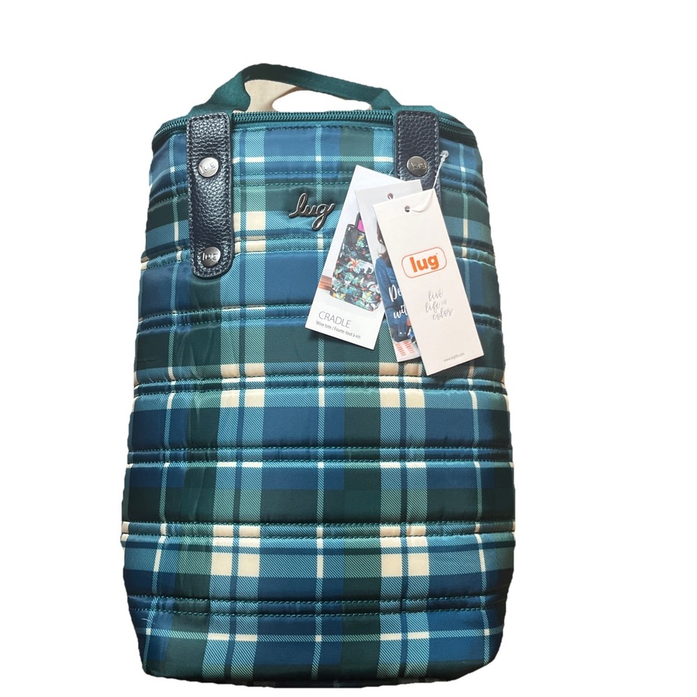 Lug Cradle Wine Tote Insulated in Green Plaid - Great Gift for Anyone